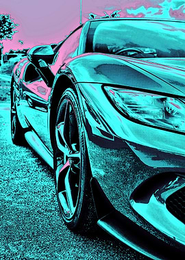 Abstract Turquoise and Pink Sports Car