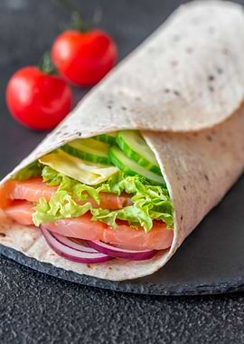 Salmon Wrap with Vegetables on Plate