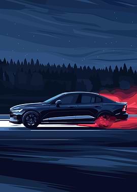 Sleek Car Drifting at Night