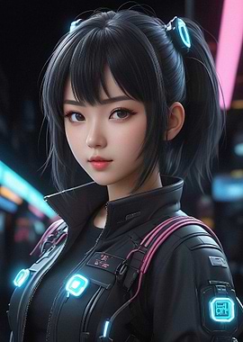 Cyberpunk Girl Portrait with Neon Accents