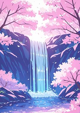 Anime Background Sakura Japan Cherry Blossom Waterfall Landscape