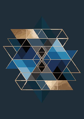 Geometric Abstract Art with Blue Triangles