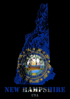New Hampshire USA Topographic Contour Relief Map blending terrain features into its emblematic colorful flag