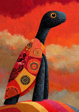 Stylized Turtle Art with Warm Colors