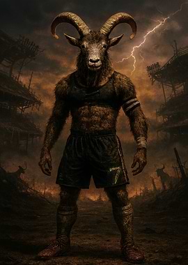 Goat-headed Athlete in a Dark Futbol Arena