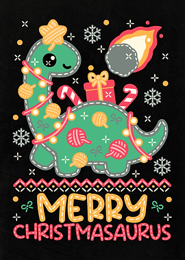 Merry Christmasaurus Dinosaur stitching