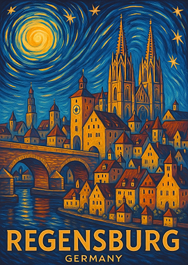 Regensburg Germany Nightscape Art