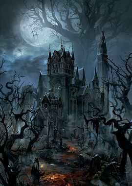 Dark Castle Under Moonlight