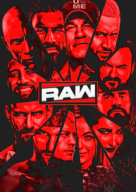 WWE Raw Wrestlers Red Portrait Collage