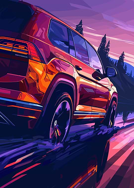 Orange SUV in Motion