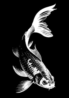 Koi Fish Black and White Illustration