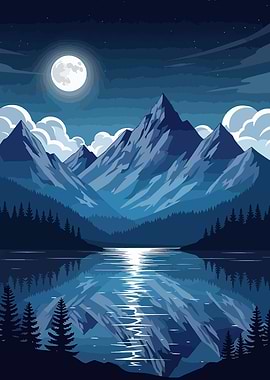 Mountain Lake at Night