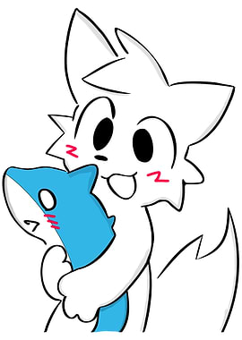 Cute White Fox Hugging Blue Shark