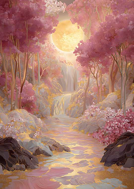Golden Pink Blossom Forest