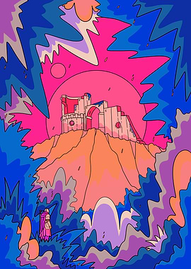 Fantasy Castle Landscape with Knight