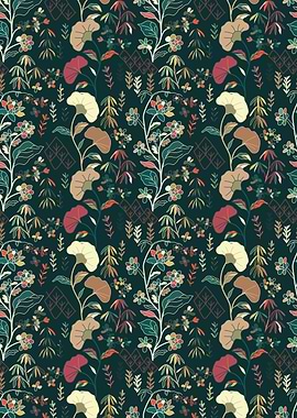 Floral Pattern on Dark Teal Background