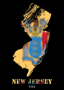 New Jersey USA Topographic Contour Relief Map blending terrain features into its emblematic colorful flag