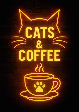 Cats & Coffee Neon Sign