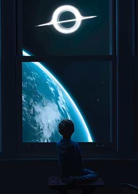 Boy Gazing at Space Through Window