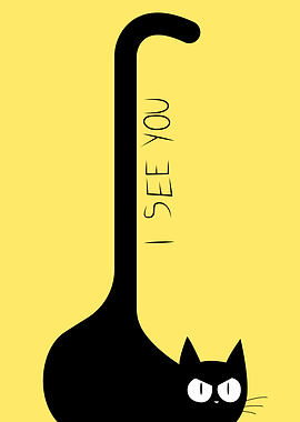 Minimalist Black Cat I See You