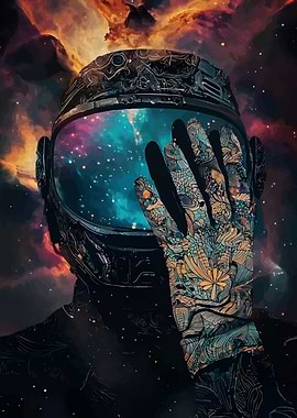 Astronaut in Space with Tattooed Hand