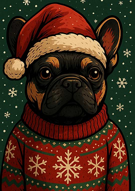 Festive French Bulldog in Christmas Attire