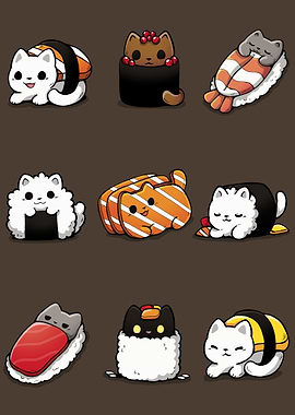 Sushi Cats Cartoon Illustration