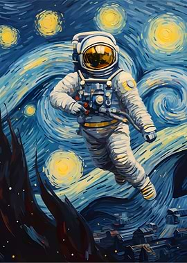 Astronaut in Starry Night Painting