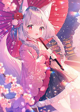 Anime Fox Girl with Umbrella