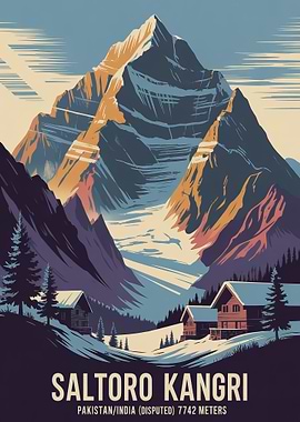 Saltoro Kangri Mountain Landscape Illustration