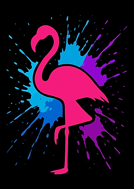 Pink Flamingo with Colorful Splatter