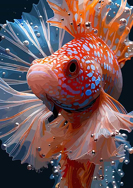 Elegant Orange and Blue Betta Fish