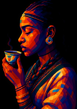Woman with Buna Cup, Geometric Art