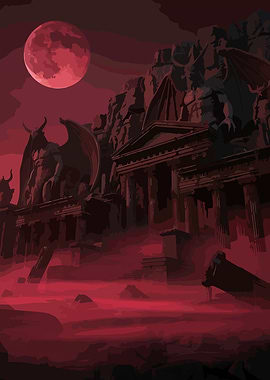 Demonic Temple Under a Blood Moon