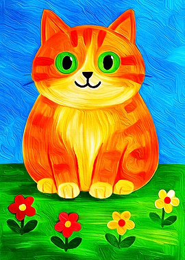 Cute Orange Cat in a Flower Field
