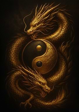 Golden Dragons with Yin Yang Symbol