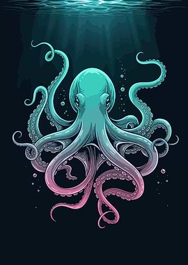 Turquoise Octopus in Deep Blue Sea