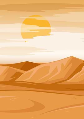 Cartoon Desert Landscape with Sun