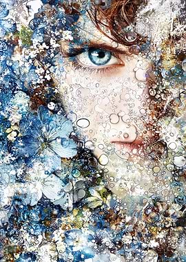 Floral Portrait with Water Droplets