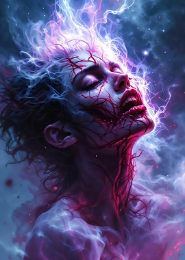 Surreal Woman with Lightning and Veins