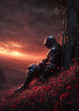 Medieval Knight in poppy field
