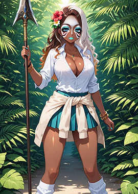 Tropical Warrior Woman with Spear