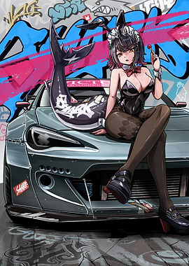 Anime Girl with Shark Car