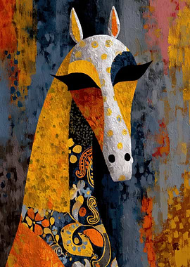 Abstract Horse Portrait with Floral Patterns