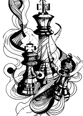 Chess Pieces Ink Drawing