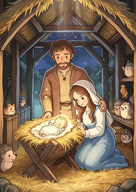 Nativity Scene with Mary, Joseph, and Jesus