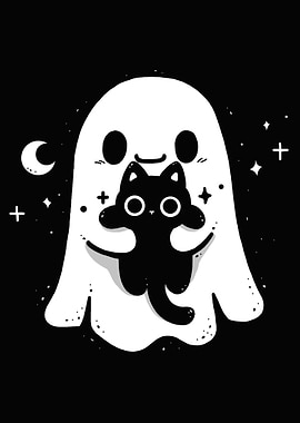 Cute Ghost Holding Black Cat
