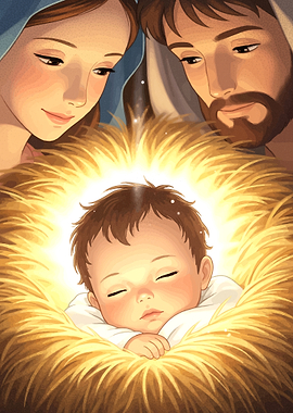 Nativity Scene: Baby Jesus, Mary, Joseph