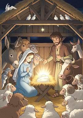 Nativity Scene with Mary, Joseph, and Animals