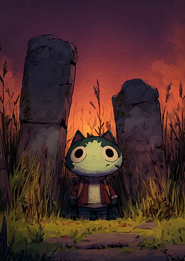 Cartoon Cat Character in Field